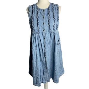Vintage 90Storybook Heirlooms Pinafore Dress Womens S Blue Denim Pockets Ruffles